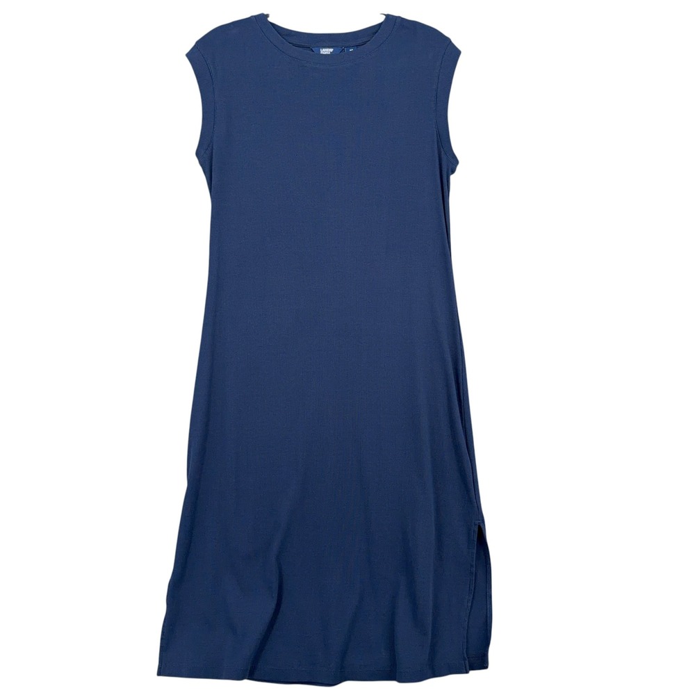 Lands' End Sleeveless Sheath Ribbed Dress Womens M Cotton Spandex Navy Blue